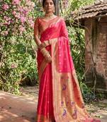 Peach silk blend saree with blouse