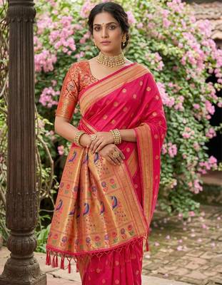 Peach silk blend saree with blouse 2