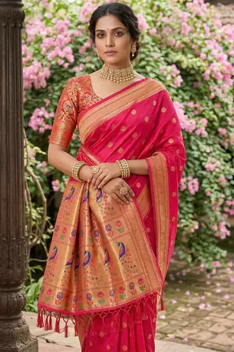 Peach silk blend saree with blouse