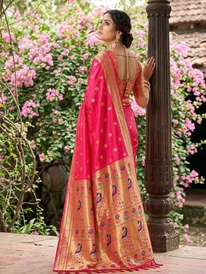 Peach silk blend saree with blouse 3