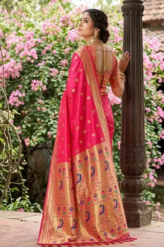 Peach silk blend saree with blouse