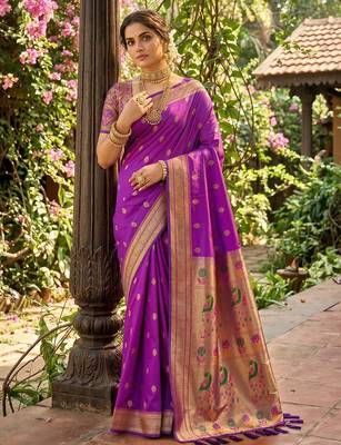 Violet silk blend saree with blouse 1