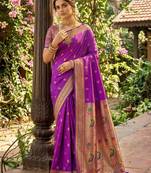 Violet silk blend saree with blouse