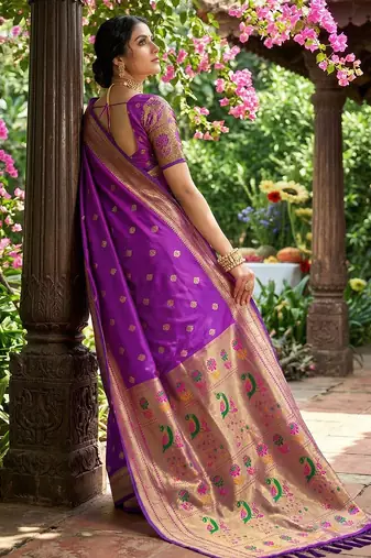 Violet silk blend saree with blouse