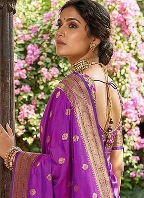 Violet silk blend saree with blouse 3