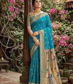 Sky blue silk blend saree with blouse