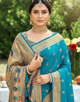Sky blue silk blend saree with blouse 2