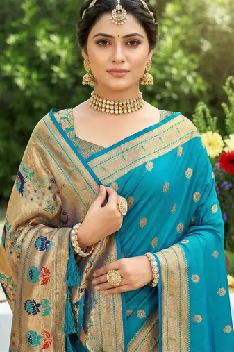 Sky blue silk blend saree with blouse