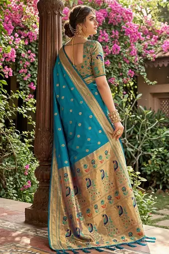 Sky blue silk blend saree with blouse