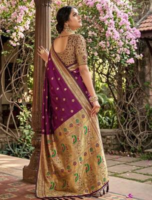 Purple silk blend saree with blouse 2