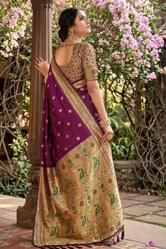 Purple silk blend saree with blouse