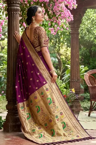Purple silk blend saree with blouse