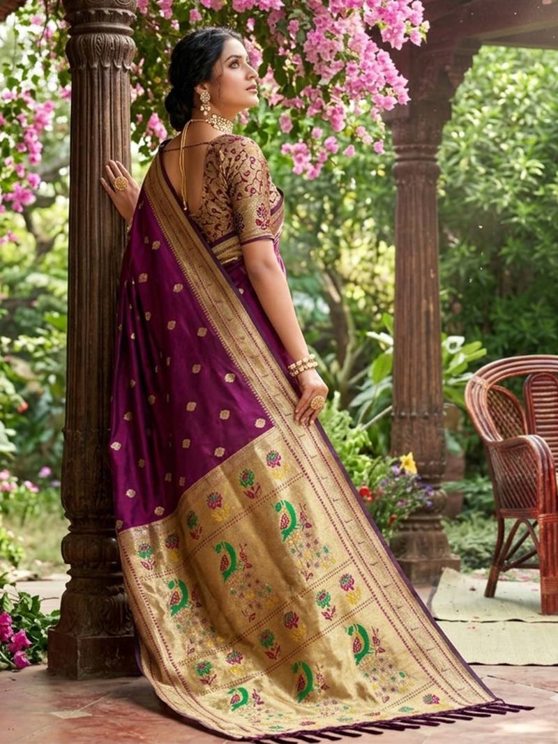 Purple silk blend saree with blouse