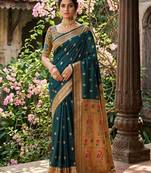 Green silk blend saree with blouse
