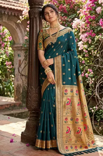 Green silk blend saree with blouse