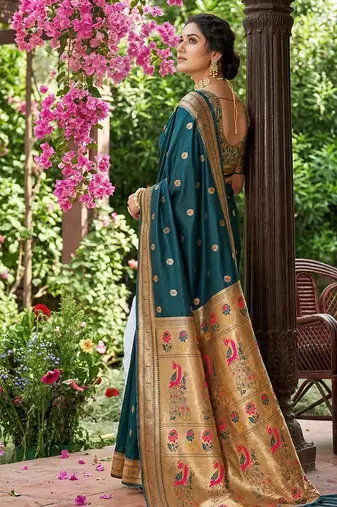 Green silk blend saree with blouse