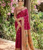 Magenta silk blend saree with blouse