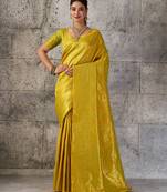 mustard kanchipuram silk blend saree with blouse