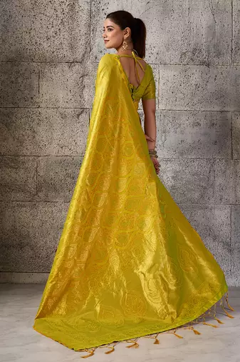 mustard kanchipuram silk blend saree with blouse