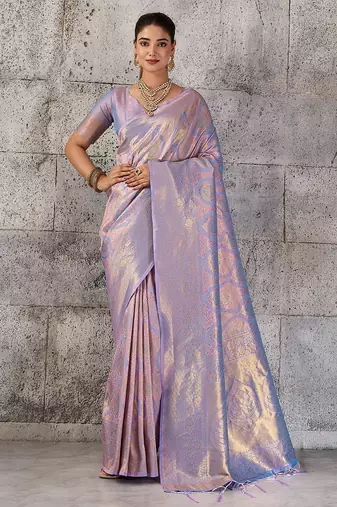 lavender kanchipuram silk blend saree with blouse