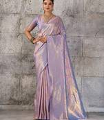 lavender kanchipuram silk blend saree with blouse