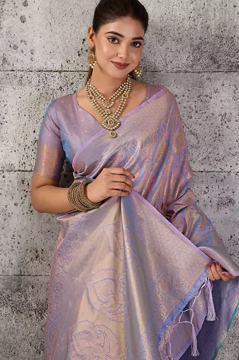 lavender kanchipuram silk blend saree with blouse