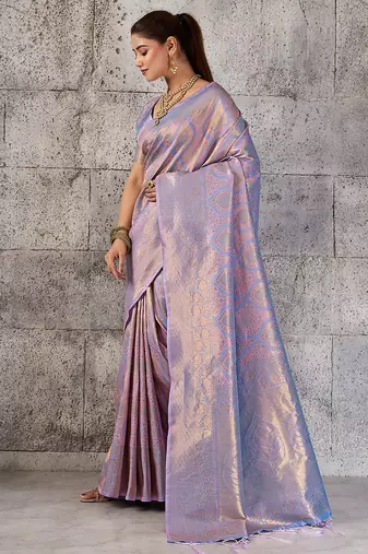 lavender kanchipuram silk blend saree with blouse