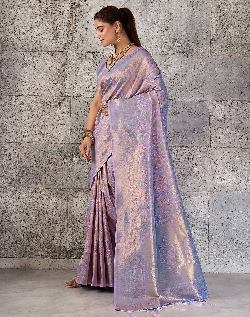 lavender kanchipuram silk blend saree with blouse