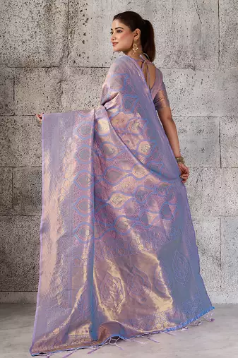 lavender kanchipuram silk blend saree with blouse