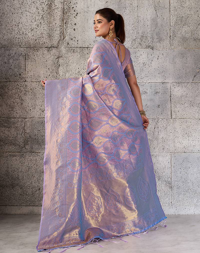 lavender kanchipuram silk blend saree with blouse