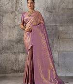 purple kanchipuram silk blend saree with blouse