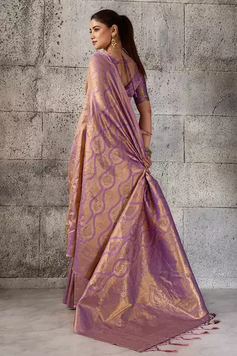 purple kanchipuram silk blend saree with blouse