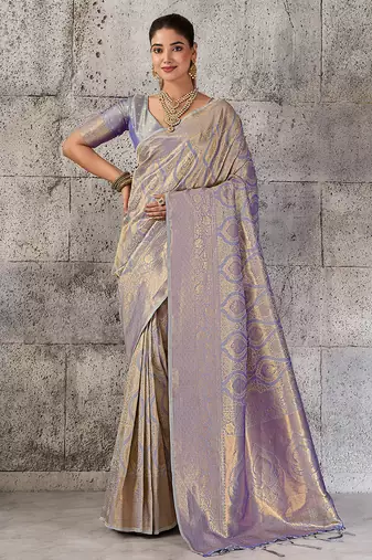 magenta kanchipuram silk blend saree with blouse