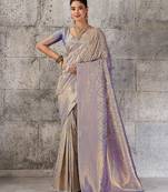 magenta kanchipuram silk blend saree with blouse