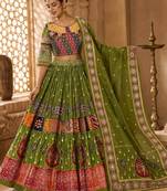 Green Cotton Navratri Lehenga Choli With Dupatta