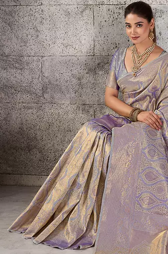 magenta kanchipuram silk blend saree with blouse
