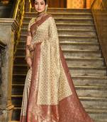 maroon banarasi silk blend saree with blouse
