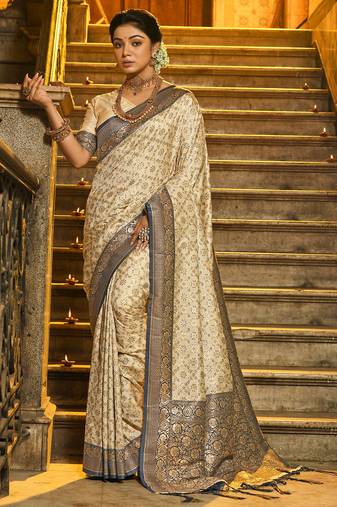 navy banarasi silk blend saree with blouse