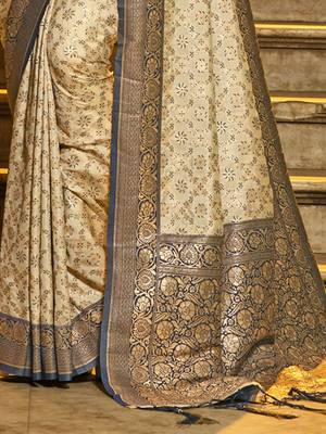 navy banarasi silk blend saree with blouse 3