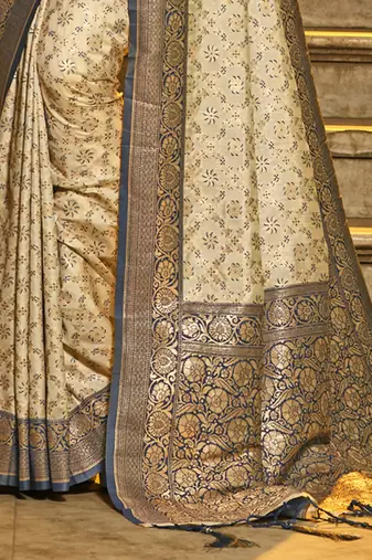navy banarasi silk blend saree with blouse