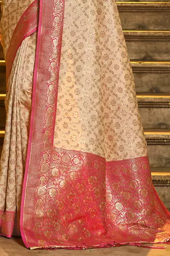 pink banarasi silk blend saree with blouse