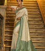 green banarasi silk blend saree with blouse