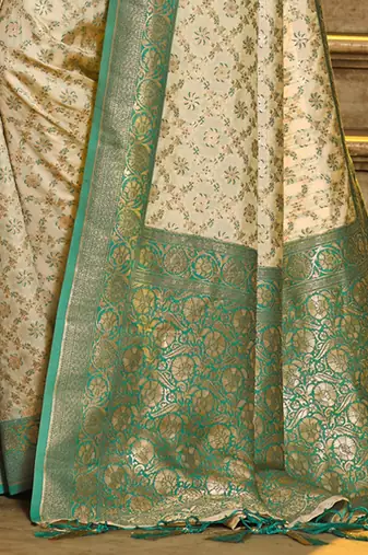 green banarasi silk blend saree with blouse