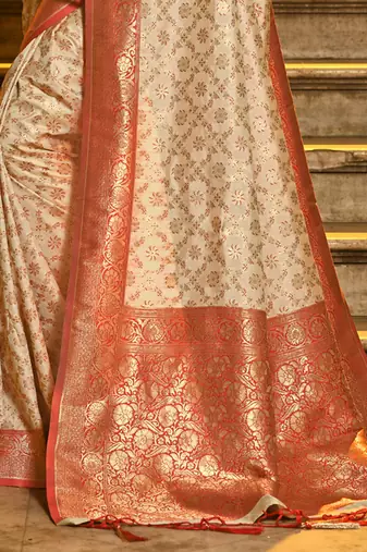 peach banarasi silk blend saree with blouse