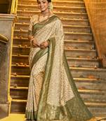 mehendi banarasi silk blend saree with blouse