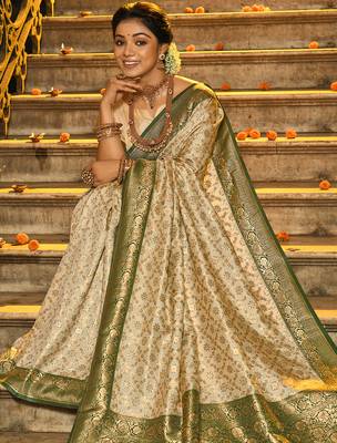 mehendi banarasi silk blend saree with blouse 2