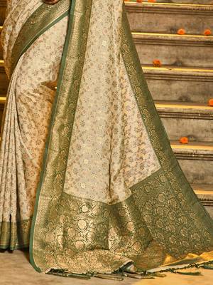 mehendi banarasi silk blend saree with blouse 3