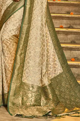 mehendi banarasi silk blend saree with blouse