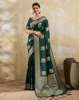 Green silk blend saree with blouse 1