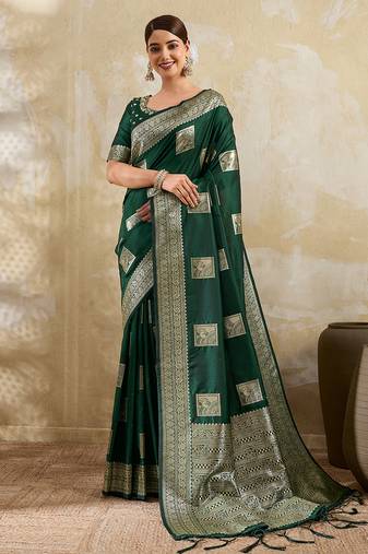 Green silk blend saree with blouse